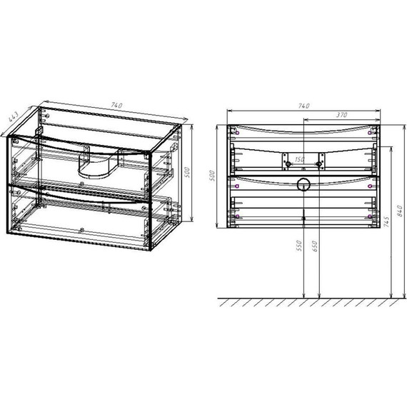 Тумба подвесная с раковиной Vincea Mia 75 см VMC-2MA750BT (раковина белая VCB-3M750W), бетон фото 11