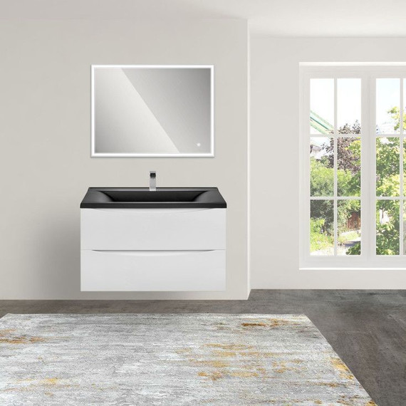 Тумба подвесная с раковиной Vincea Mia 80 см VMC-2MA800GW (раковина черная матовая VCB-3M800B), белый глянец фото 2