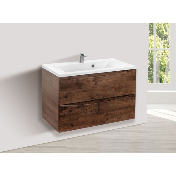 Тумба подвесная с раковиной Vincea Mia 80 см VMC-2MA800RW (раковина белая VCB-3M800W), тёмное дерево фото 6