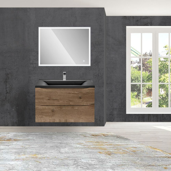 Тумба подвесная с раковиной Vincea Mia 80 см VMC-2MA800VO (раковина черная матовая VCB-3M800B), дуб винтаж фото 2