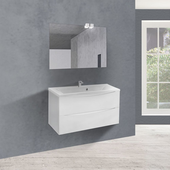 Тумба подвесная с раковиной Vincea Mia 90 см VMC-2MA900GW (раковина белая VCB-3M900W), белый глянец фото 4