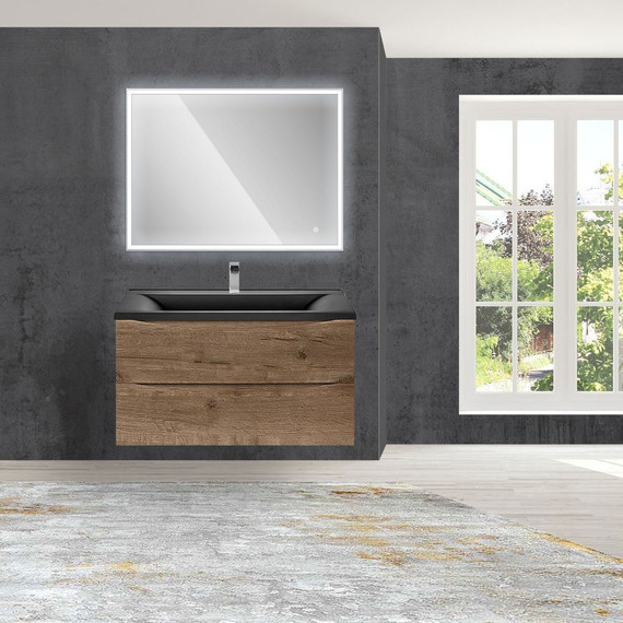 Тумба подвесная с раковиной Vincea Mia 90 см VMC-2MA900VO (раковина черная матовая VCB-3M900B), дуб винтаж фото 4