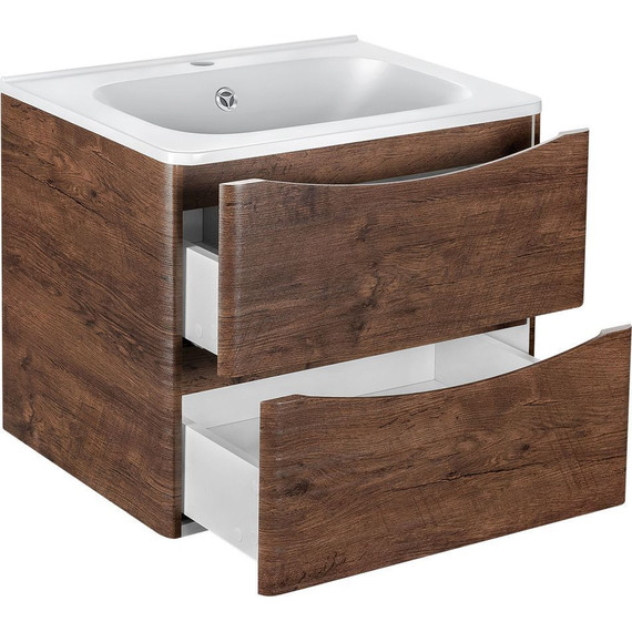 Тумба подвесная с раковиной Vincea Paola 60 см VMC-2P600RW (раковина белая VCB-2VP600W), тёмное дерево фото 2