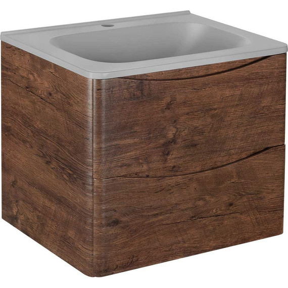 Тумба подвесная с раковиной Vincea Paola 60 см VMC-2P600RW (раковина серая VCB-2VP600G), тёмное дерево фото 2