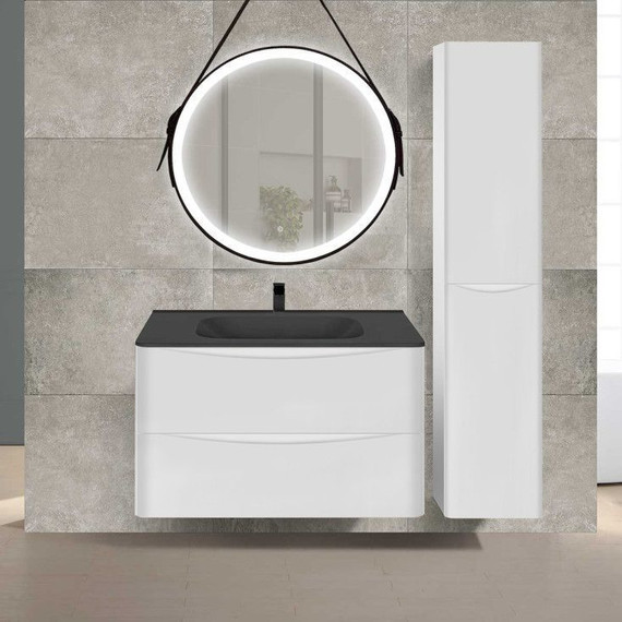 Тумба подвесная с раковиной Vincea Paola 80 см VMC-2P800GW (раковина черная VCB-2VP800B), белый глянец фото 2