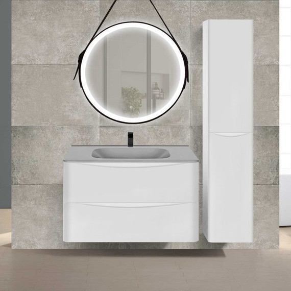 Тумба подвесная с раковиной Vincea Paola 80 см VMC-2P800GW (раковина серая VCB-2VP800G), белый глянец фото 2