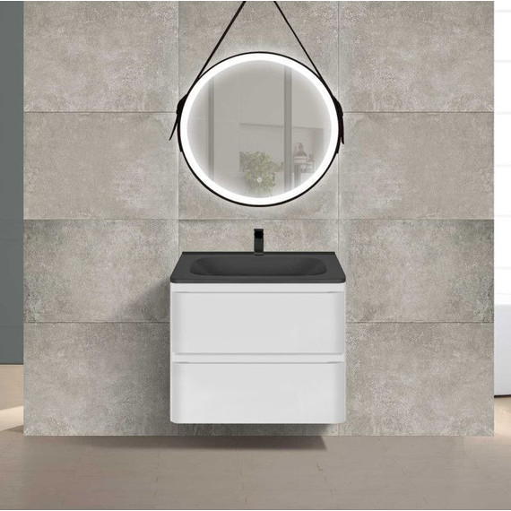 Тумба подвесная с раковиной Vincea Vico 60 см VMC-2V600GW (раковина черная VCB-2VP600B), белый глянец фото 2