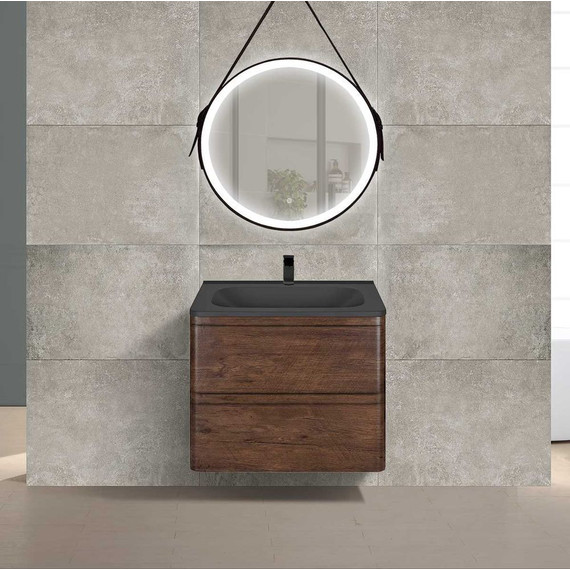 Тумба подвесная с раковиной Vincea Vico 60 см VMC-2V600RW (раковина черная VCB-2VP600B), тёмное дерево фото 3