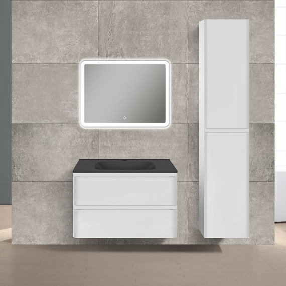 Тумба подвесная с раковиной Vincea Vico 80 см VMC-2V800GW (раковина черная VCB-2VP800B), белый глянец фото 2