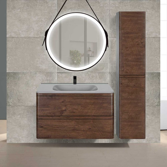 Тумба подвесная с раковиной Vincea Vico 80 см VMC-2V800RW (раковина серая VCB-2VP800G), тёмное дерево фото 3