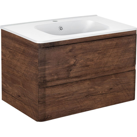 Тумба подвесная с раковиной Vincea Vico 80 см VMC-2V800RW (раковина белая VCB-2VP800W), тёмное дерево фото 2