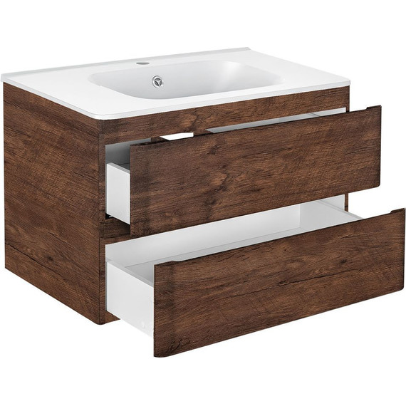 Тумба подвесная с раковиной Vincea Vico 80 см VMC-2V800RW (раковина белая VCB-2VP800W), тёмное дерево фото 3