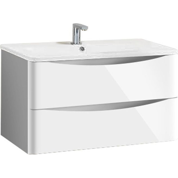 Тумба подвесная с раковиной Vincea Roberta 80 см VMC-1R800LW (раковина белая VCB-1RA800W), белая эмаль фото 