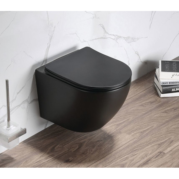 Унитаз подвесной безободковый Azario Grado AZ-0046-MB SP с крышкой микролифт, черный матовый, Цвет производителя: чёрный матовый - 2 Унитаз подвесной безободковый Azario Grado AZ-0046-MB SP с крышкой микролифт, черный матовый, Цвет производителя: чёрный матовый фото 2
