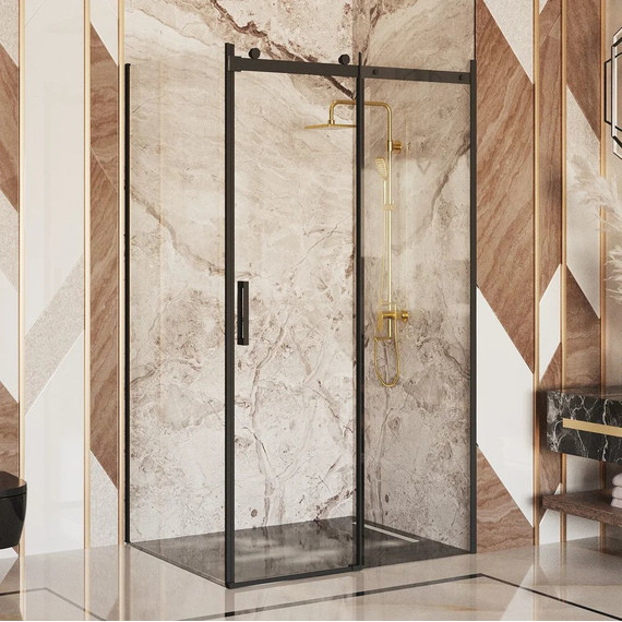 Душевое ограждение Ambassador Benefit 140x80 см 19021203HB-80HB (стекло 8 мм) чёрный/прозрачное фото 2