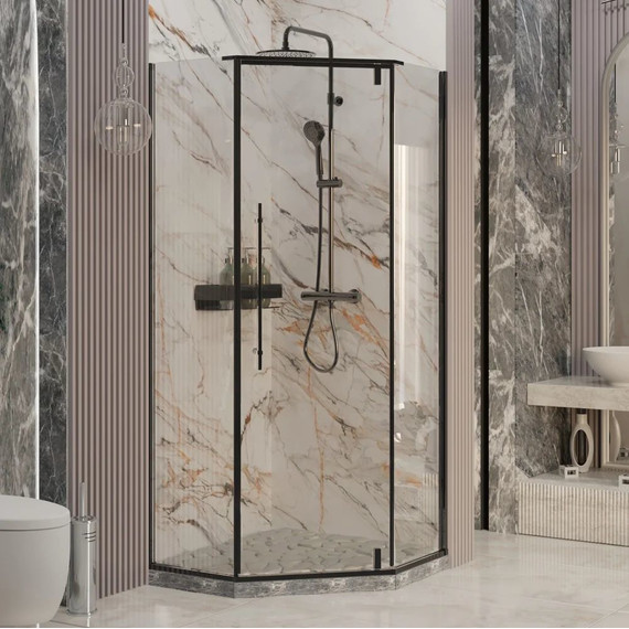 Душевое ограждение Ambassador Ritz 100 см 112011203 (стекло 8 мм) чёрный/прозрачное фото 2