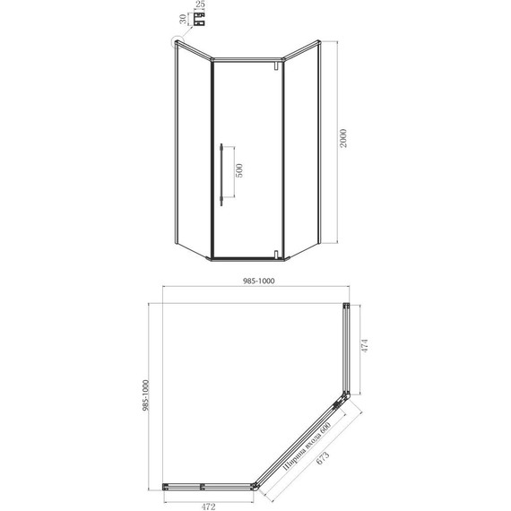 Душевое ограждение Ambassador Ritz 100 см 112011203 (стекло 8 мм) чёрный/прозрачное фото 4
