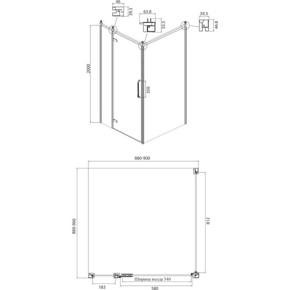 Душевое ограждение Ambassador Royal 90x90 см 18015108-L (стекло 8 мм) хром/прозрачное фото 7