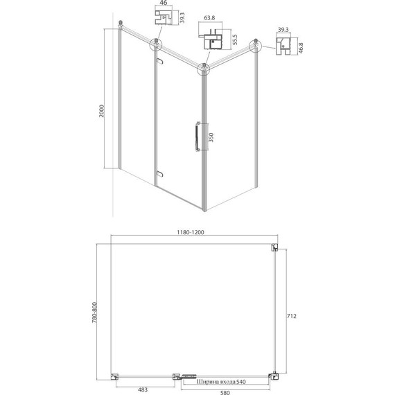 Душевое ограждение Ambassador Royal 120x80 см 18015110-L (стекло 8 мм) хром/прозрачное фото 7