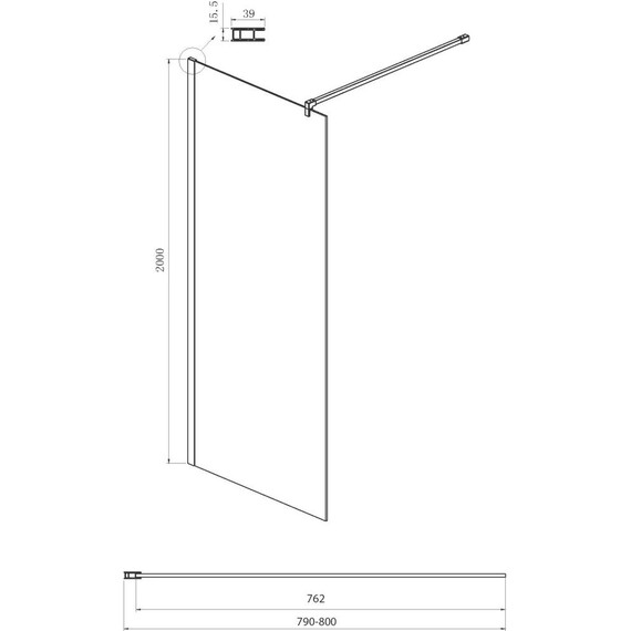 Душевая перегородка Ambassador Walk-in 80 см 15033124 с кронштейном (стекло 8 мм) хром/зеркальное фото 4