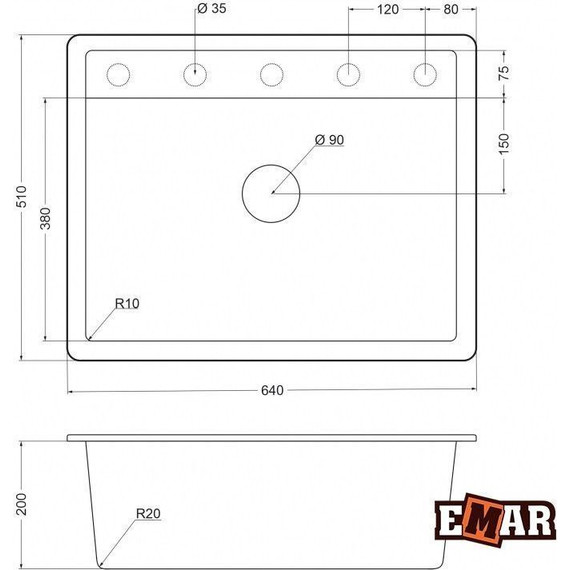 Кухонная мойка Emar EMQ-1640.Q, антрацит, Цвет производителя: антрацит фото 2