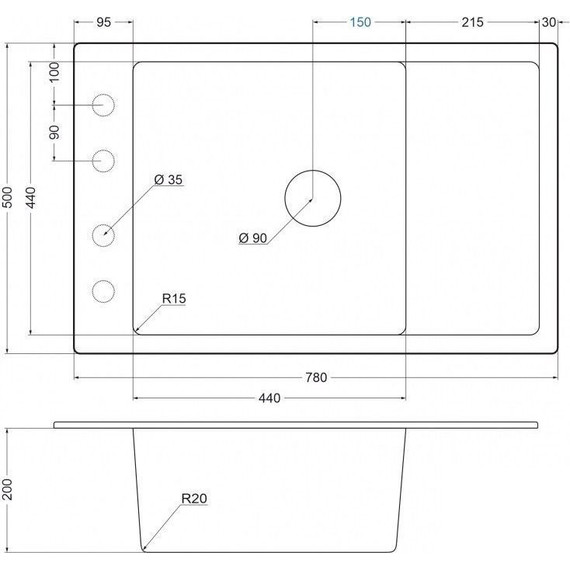 Кухонная мойка Emar EMQ-1780.Q, агат, Цвет производителя: агат фото 2