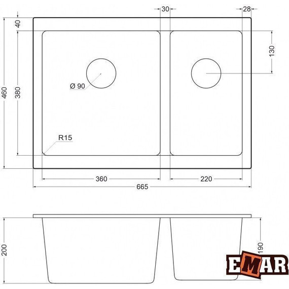 Кухонная мойка Emar EMQ-2665.PL, оникс, Цвет производителя: оникс фото 2