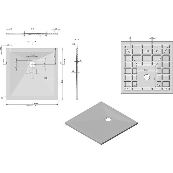 Поддон каменный Vincea 80х80 см VST-4SR8080W, белый матовый фото 3