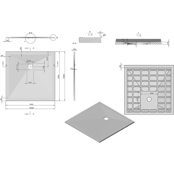 Поддон каменный Vincea 100х100 см VST-4SR1010A, антрацит - 3 Поддон каменный Vincea 100х100 см VST-4SR1010A, антрацит фото 3