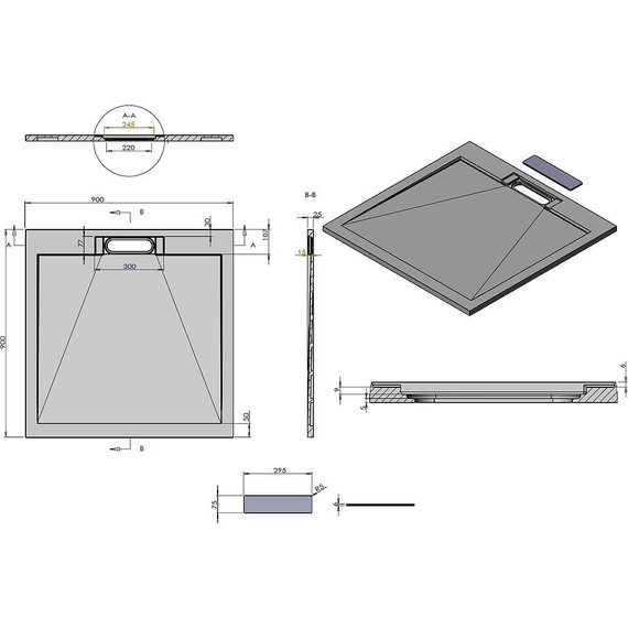 Поддон каменный Vincea 90х90 см VST-4SRL9090A, антрацит - 3 Поддон каменный Vincea 90х90 см VST-4SRL9090A, антрацит фото 3