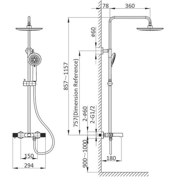 Душевая стойка с термостатом Vincea Desire VSFS-1D1TMB, черный матовый фото 10