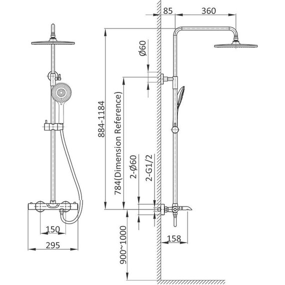 Душевая стойка с термостатом Vincea Esse VSFS-1E1TCH - 9 Душевая стойка с термостатом Vincea Esse VSFS-1E1TCH фото 9