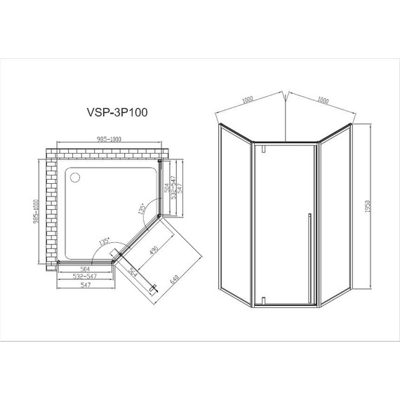 Душевое ограждение Vincea Penta 100x100 см VSP-3P100CL, хром/прозрачное фото 6