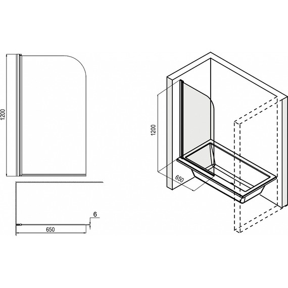 Шторка для ванны Loranto CS-F01 65х120 см, хром/прозрачное - 3 Шторка для ванны Loranto CS-F01 65х120 см, хром/прозрачное фото 3