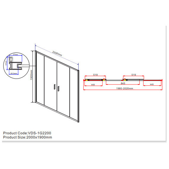 Душевая дверь Vincea Garda 200 см VDS-1G2200CH, хром/шиншилла - 6 Душевая дверь Vincea Garda 200 см VDS-1G2200CH, хром/шиншилла фото 6