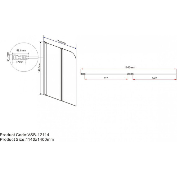 Шторка для ванны Vincea 114 см VSB-12114CH-R, хром/шиншилла фото 2