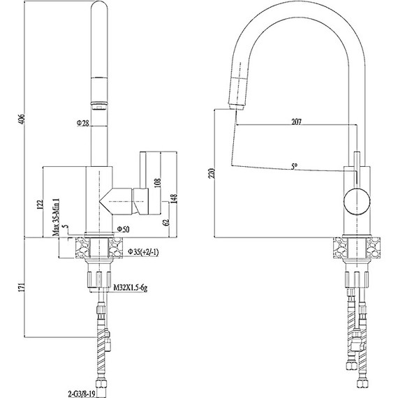 Смеситель для кухни Haiba HB71304-3, нержавеющая сталь фото 2