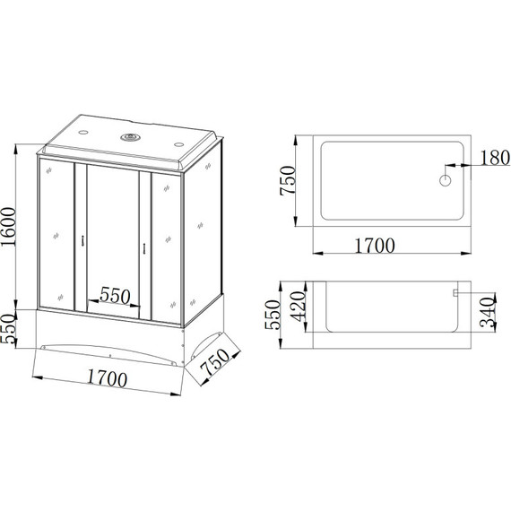 Душевая кабина Taliente 170x75 см TA-17075G, хром/тонированное - 5 Душевая кабина Taliente 170x75 см TA-17075G, хром/тонированное фото 5