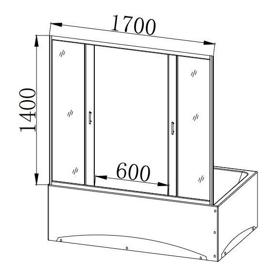Шторка для ванны Taliente 170 см TA-1714CB, черный/прозрачное фото 2