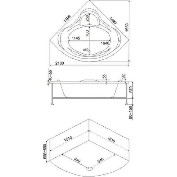 Ванна акриловая 150*150 Bas Модена фото 5