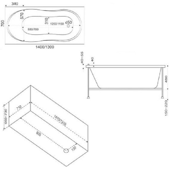 Ванна акриловая 140*70 Bas Тесса - 5 Ванна акриловая 140*70 Bas Тесса фото 5