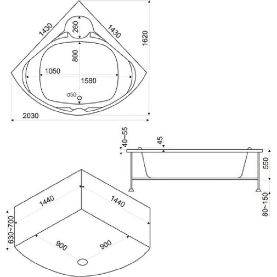 Ванна акриловая 143*143 Bas Хатива фото 6