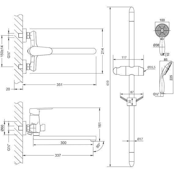Набор смесителей 2 в 1 для ванны Lemark Point LM0379C фото 2