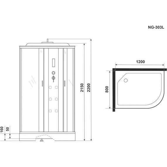 Гидробокс Niagara Ultra NG-303-01L 120x80 см, хром/прозрачное/матовое (безсиликоновая сборка) - 11 Гидробокс Niagara Ultra NG-303-01L 120x80 см, хром/прозрачное/матовое (безсиликоновая сборка) фото 11