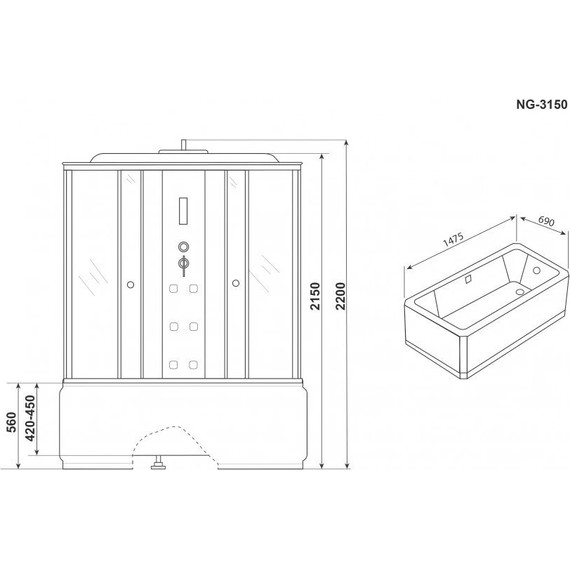 Гидробокс Niagara Ultra NG-3150-01 150x70 см, хром/прозрачное/матовое (безсиликоновая сборка) фото 10