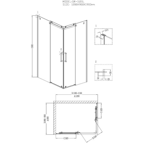 Душевое ограждение Grossman Cosmo 120x90 см GR-1120L L, хром/прозрачное фото 3