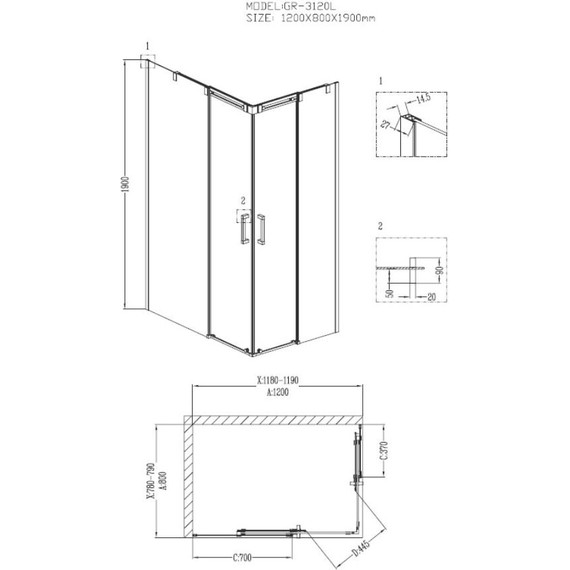 Душевое ограждение Grossman Galaxy 120x80 см GR-3120L L, хром/прозрачное фото 3
