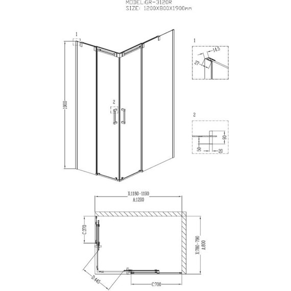 Душевое ограждение Grossman Galaxy 120x80 см GR-3120R R, хром/прозрачное - 3 Душевое ограждение Grossman Galaxy 120x80 см GR-3120R R, хром/прозрачное фото 3