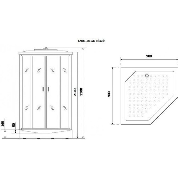 Гидробокс Niagara Premium NG-6901-01GD BLACK 90x90 см, черный/тонированное (безсиликоновая сборка) - 11 Гидробокс Niagara Premium NG-6901-01GD BLACK 90x90 см, черный/тонированное (безсиликоновая сборка) фото 11