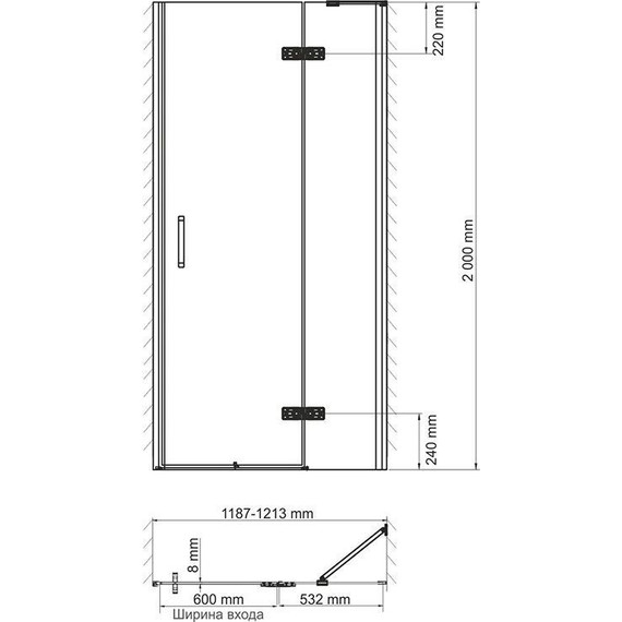 Душевая дверь WasserKraft Aller 120 см 10H05RBLACK MATT (стекло 8 мм), хром/прозрачное фото 9